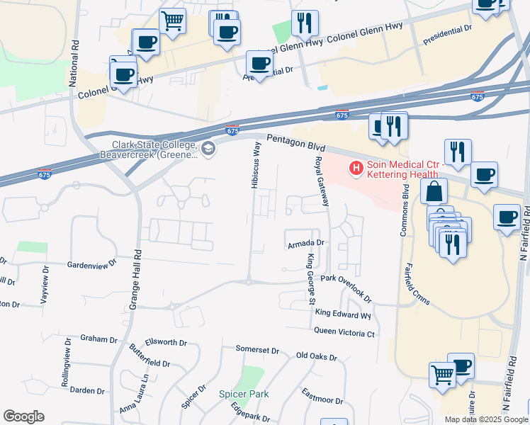 map of restaurants, bars, coffee shops, grocery stores, and more near 2690 Gardenia Avenue in Beavercreek