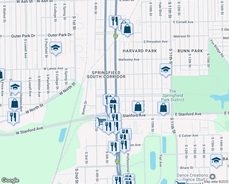 map of restaurants, bars, coffee shops, grocery stores, and more near 2501-2599 South 6th Street in Springfield