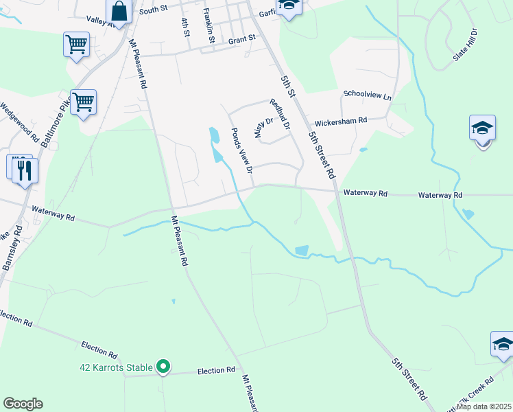 map of restaurants, bars, coffee shops, grocery stores, and more near 520 Waterway Road in Oxford