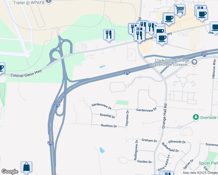 map of restaurants, bars, coffee shops, grocery stores, and more near 2651 Saffron Lane in Dayton