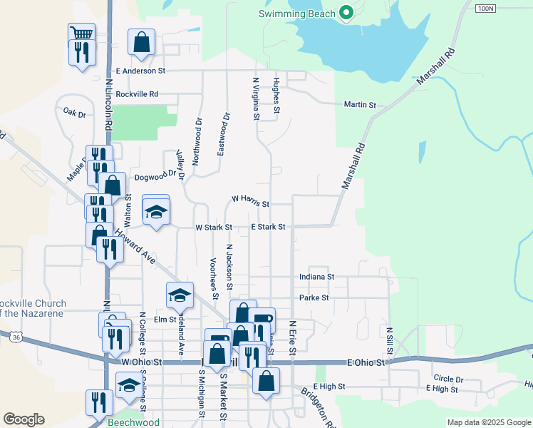 map of restaurants, bars, coffee shops, grocery stores, and more near 714 North Virginia Street in Rockville