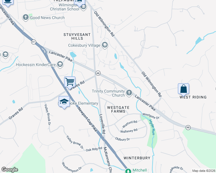 map of restaurants, bars, coffee shops, grocery stores, and more near 614 Loveville Road in Hockessin