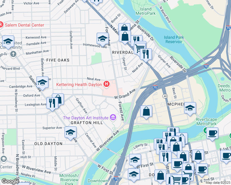 map of restaurants, bars, coffee shops, grocery stores, and more near 330 Shaw Avenue in Dayton
