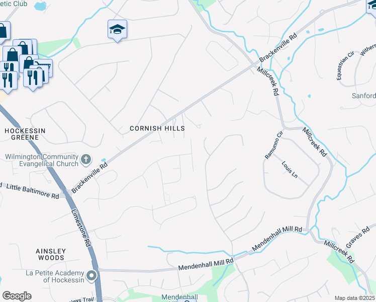 map of restaurants, bars, coffee shops, grocery stores, and more near 1 Harvest Lane in Hockessin