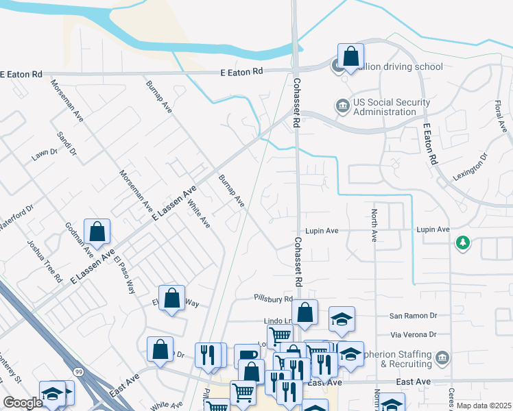 map of restaurants, bars, coffee shops, grocery stores, and more near 41 Cameo Drive in Chico