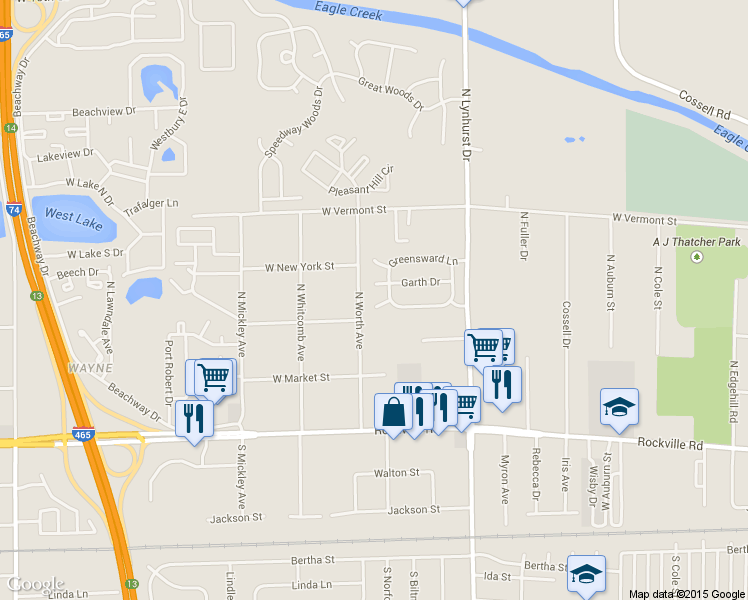 map of restaurants, bars, coffee shops, grocery stores, and more near 5448 Sonnefield Court in Indianapolis