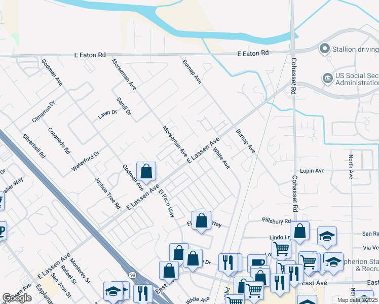 map of restaurants, bars, coffee shops, grocery stores, and more near 2824 Morseman Avenue in Chico