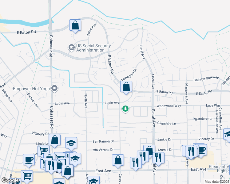 map of restaurants, bars, coffee shops, grocery stores, and more near Ceres Avenue & McKinley Lane in Chico