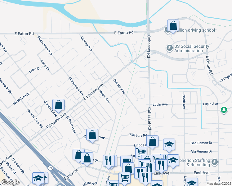 map of restaurants, bars, coffee shops, grocery stores, and more near 30 Jillian Lane in Chico