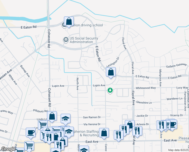 map of restaurants, bars, coffee shops, grocery stores, and more near 13 McKinley Lane in Chico