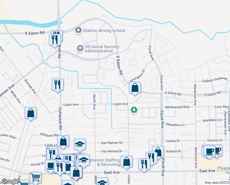 map of restaurants, bars, coffee shops, grocery stores, and more near 13 McKinley Lane in Chico