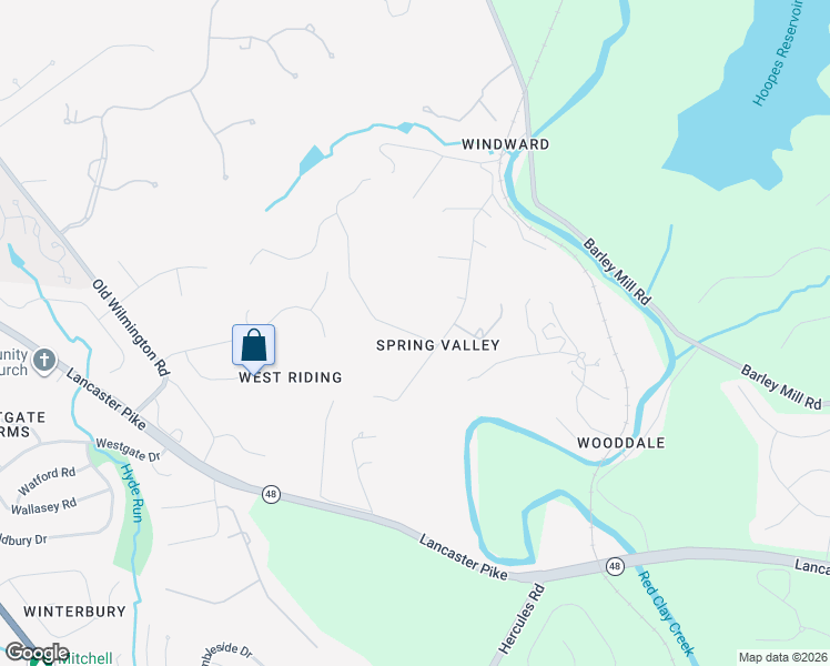 map of restaurants, bars, coffee shops, grocery stores, and more near 202 North Spring Valley Road in Wilmington