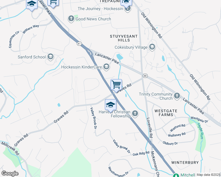 map of restaurants, bars, coffee shops, grocery stores, and more near 4209 Newport Gap Pike in Hockessin