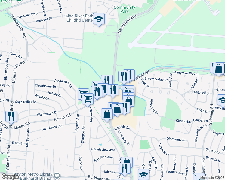 map of restaurants, bars, coffee shops, grocery stores, and more near in Dayton