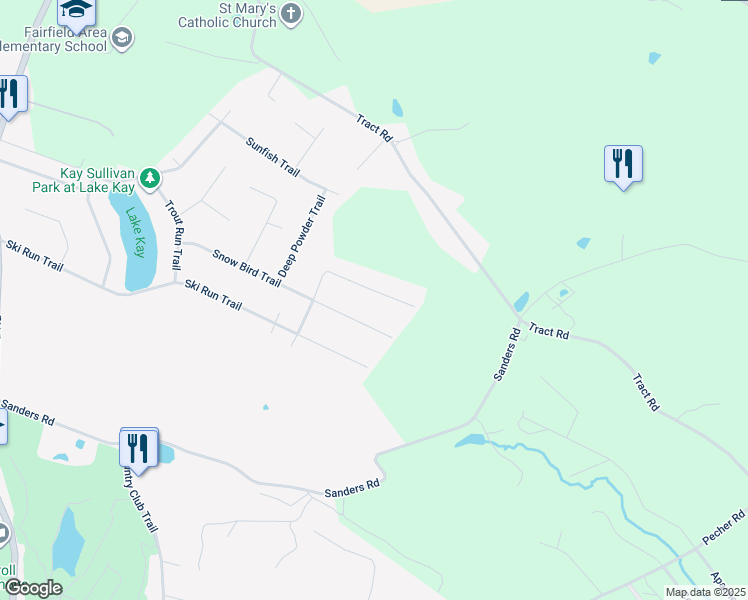 map of restaurants, bars, coffee shops, grocery stores, and more near 22 Novice Run Trail in Fairfield