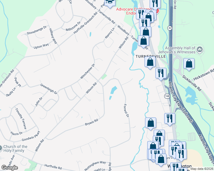 map of restaurants, bars, coffee shops, grocery stores, and more near 266 Forrest Drive in Washington Township