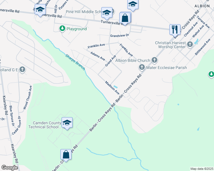 map of restaurants, bars, coffee shops, grocery stores, and more near 12 Madison Avenue in Berlin