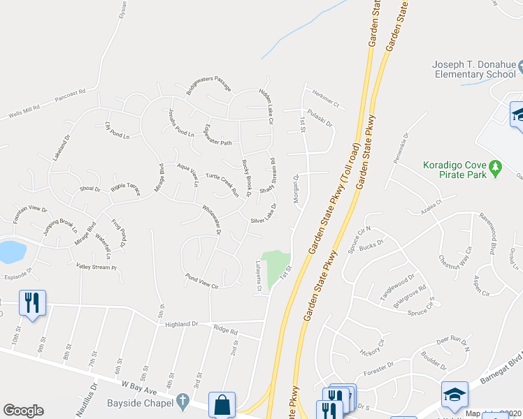 map of restaurants, bars, coffee shops, grocery stores, and more near 9 Spout Terrace in Barnegat Township