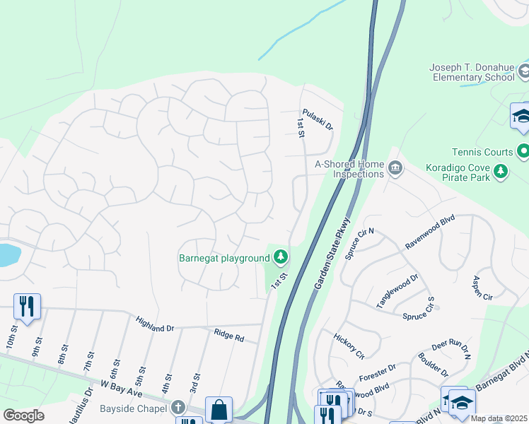 map of restaurants, bars, coffee shops, grocery stores, and more near 23 Silver Lake Drive in Barnegat Township