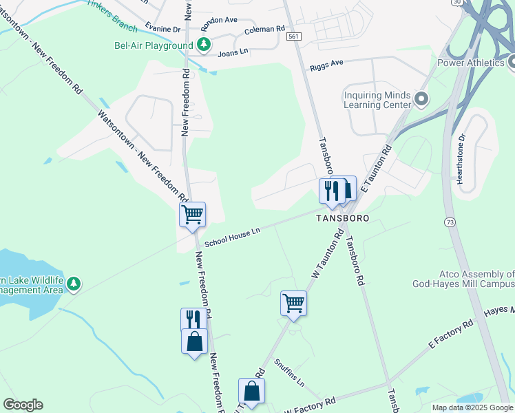 map of restaurants, bars, coffee shops, grocery stores, and more near 27 A Greenfield Drive in Berlin