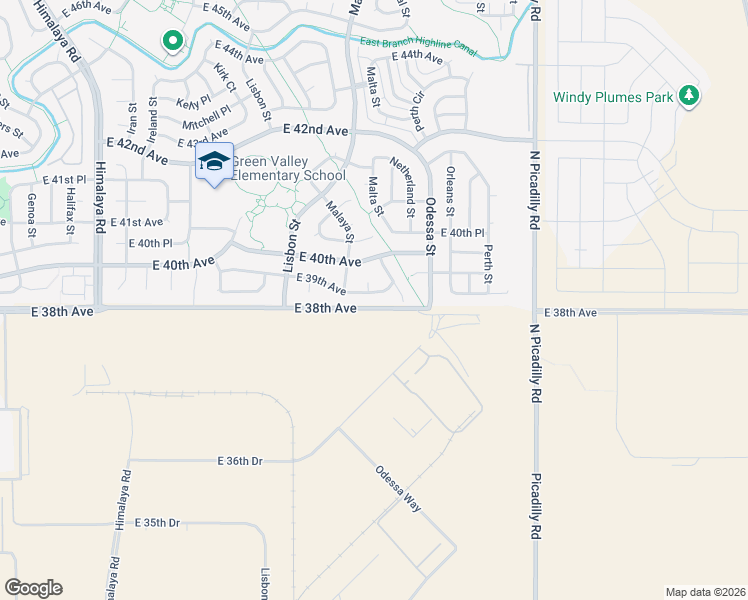 map of restaurants, bars, coffee shops, grocery stores, and more near 21036 East 39th Avenue in Denver