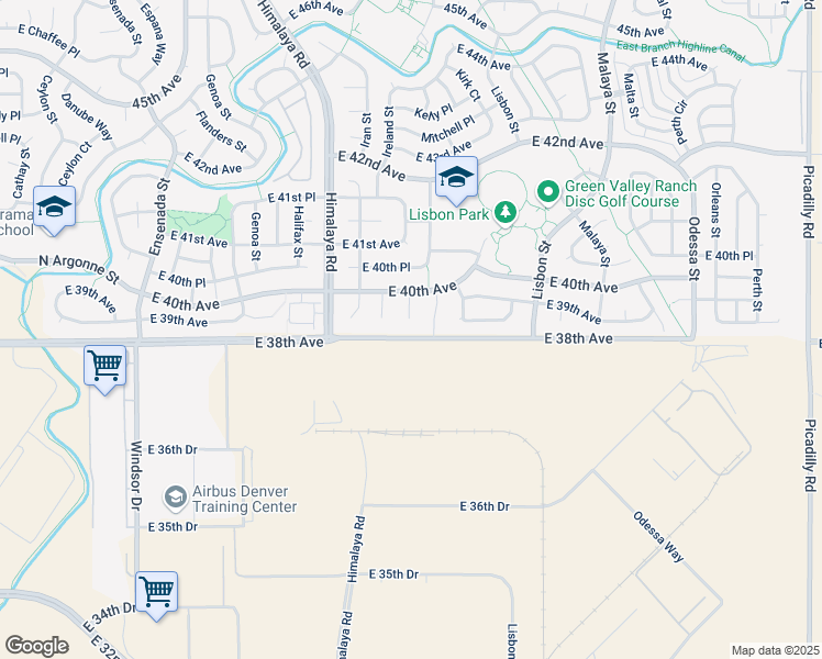 map of restaurants, bars, coffee shops, grocery stores, and more near 3823 Jericho Street in Denver