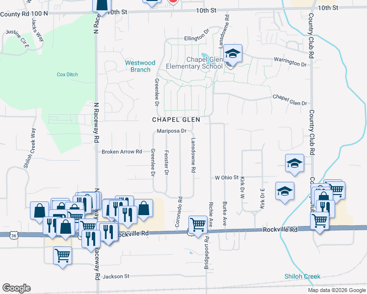 map of restaurants, bars, coffee shops, grocery stores, and more near 282 Lansdowne Road in Indianapolis