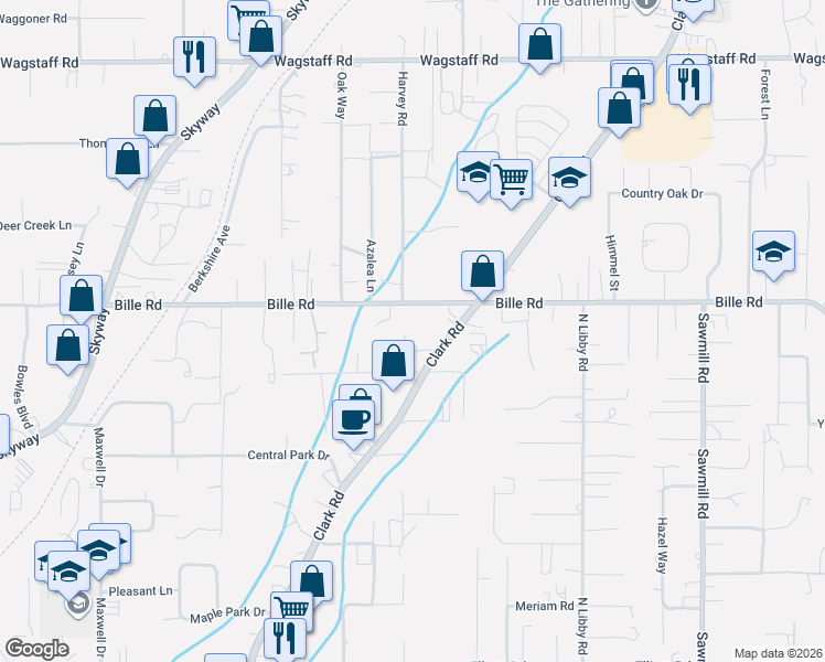 map of restaurants, bars, coffee shops, grocery stores, and more near 6352 Tahoe Court in Paradise