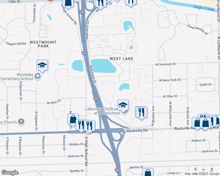 map of restaurants, bars, coffee shops, grocery stores, and more near 156 North Lawndale Avenue in Indianapolis
