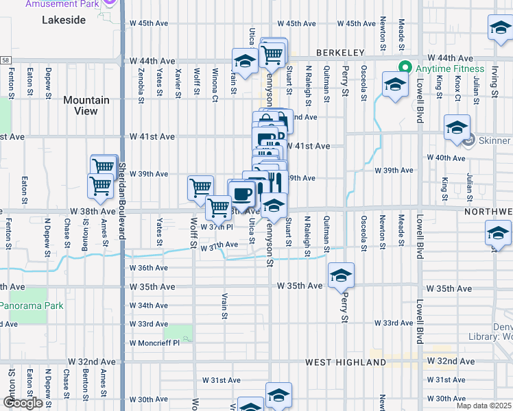 map of restaurants, bars, coffee shops, grocery stores, and more near 4449 West 38th Avenue in Denver