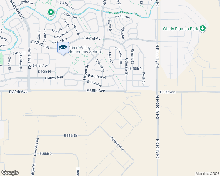 map of restaurants, bars, coffee shops, grocery stores, and more near 21036 East 39th Avenue in Denver