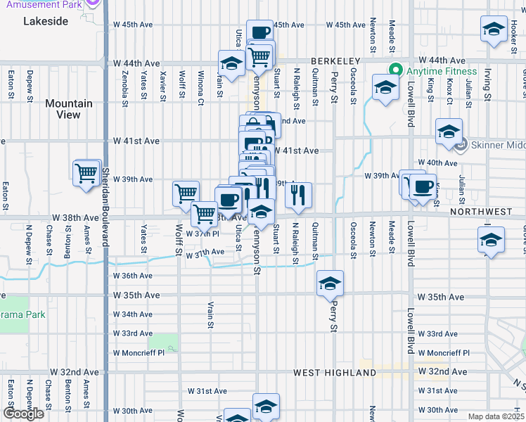 map of restaurants, bars, coffee shops, grocery stores, and more near in Denver