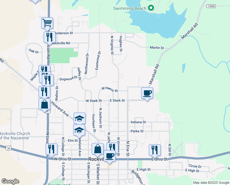 map of restaurants, bars, coffee shops, grocery stores, and more near 714 N Virginia St in Rockville