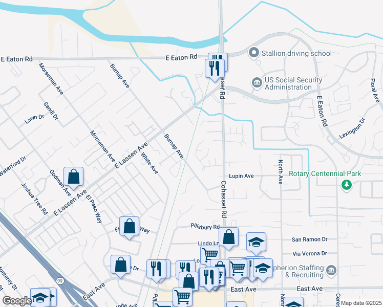 map of restaurants, bars, coffee shops, grocery stores, and more near 41 Cameo Drive in Chico