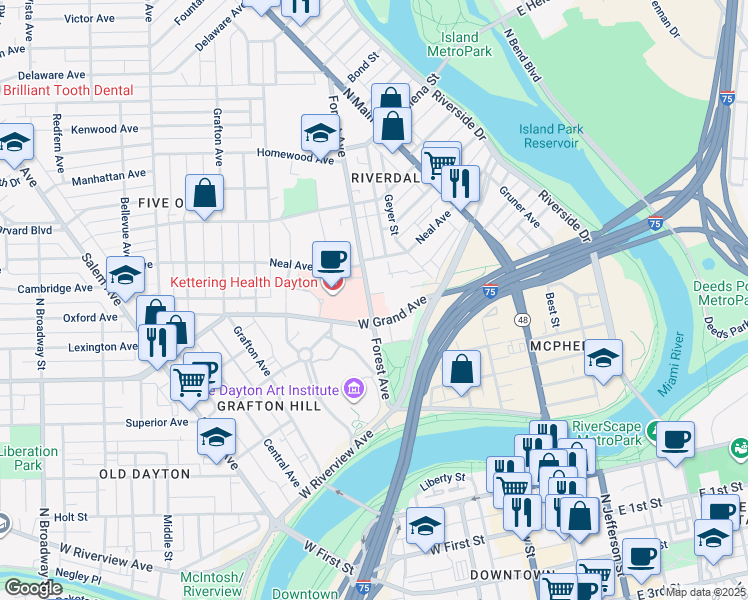 map of restaurants, bars, coffee shops, grocery stores, and more near 330 Shaw Avenue in Dayton