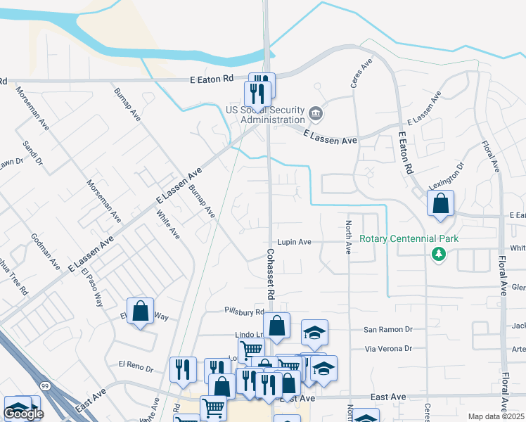 map of restaurants, bars, coffee shops, grocery stores, and more near 2981 Cohasset Road in Chico