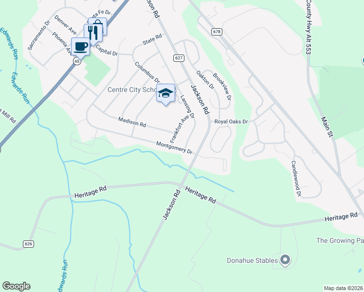 map of restaurants, bars, coffee shops, grocery stores, and more near 386 Montgomery Drive in Mantua Township