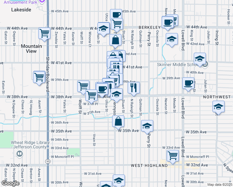 map of restaurants, bars, coffee shops, grocery stores, and more near 3752 Tennyson Street in Denver