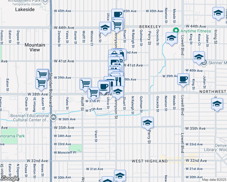 map of restaurants, bars, coffee shops, grocery stores, and more near 4449 West 38th Avenue in Denver