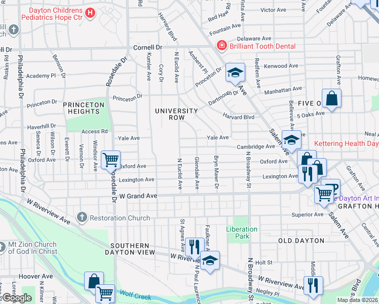 map of restaurants, bars, coffee shops, grocery stores, and more near 321 Oxford Avenue in Dayton