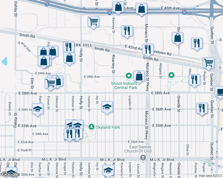 map of restaurants, bars, coffee shops, grocery stores, and more near 6101 38th Avenue in Denver