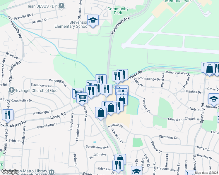 map of restaurants, bars, coffee shops, grocery stores, and more near in Riverside