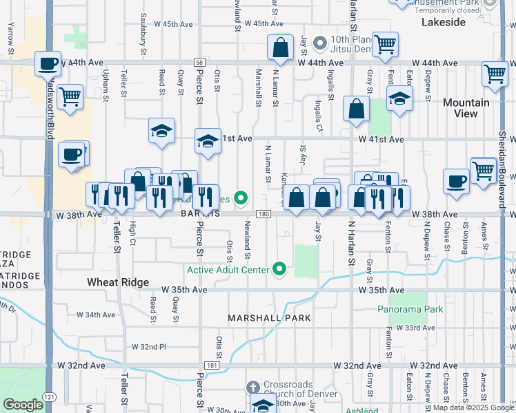 map of restaurants, bars, coffee shops, grocery stores, and more near in Wheat Ridge