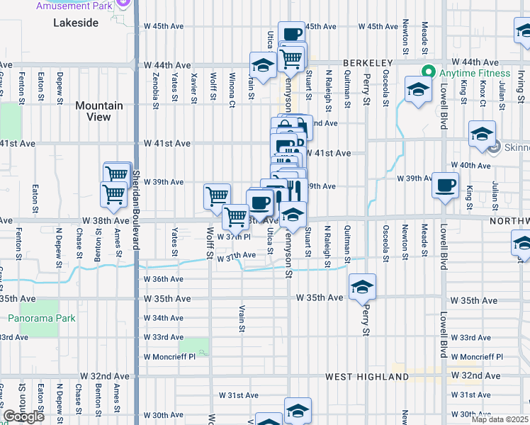 map of restaurants, bars, coffee shops, grocery stores, and more near 4449 West 38th Avenue in Denver