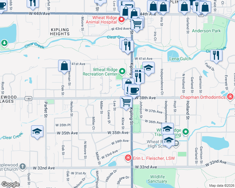 map of restaurants, bars, coffee shops, grocery stores, and more near in Wheat Ridge