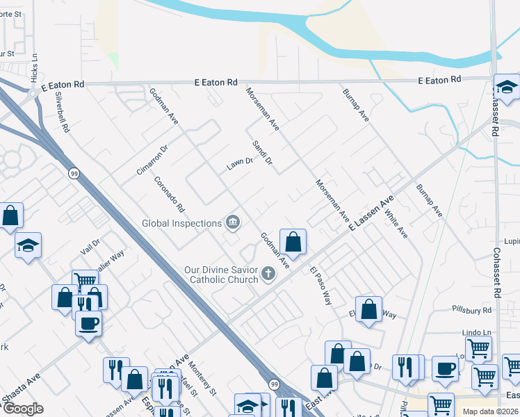 map of restaurants, bars, coffee shops, grocery stores, and more near in Chico
