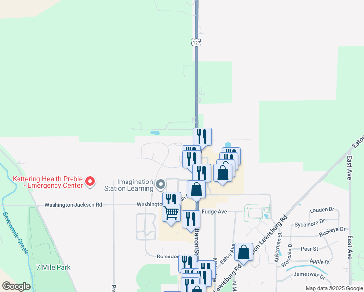 map of restaurants, bars, coffee shops, grocery stores, and more near 117 Valley Forge Court in Eaton