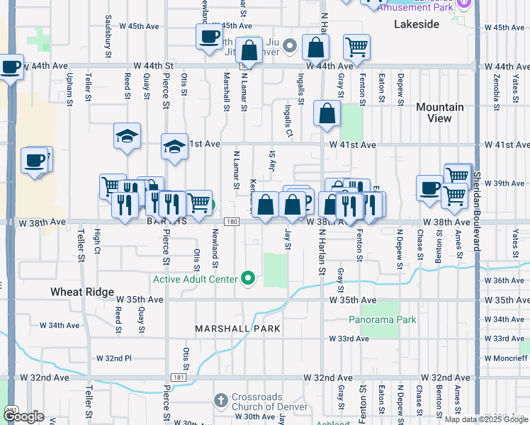 map of restaurants, bars, coffee shops, grocery stores, and more near 6275 West 38th Avenue in Wheat Ridge
