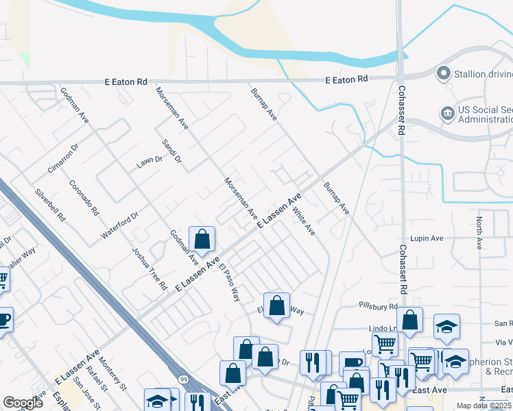 map of restaurants, bars, coffee shops, grocery stores, and more near 2824 Morseman Avenue in Chico