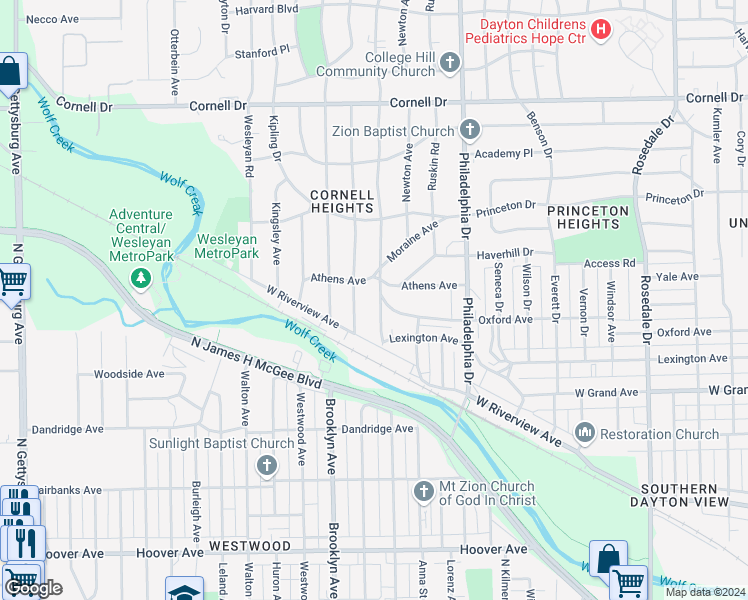 map of restaurants, bars, coffee shops, grocery stores, and more near 1203 Tennyson Avenue in Dayton